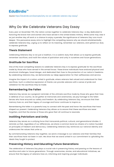Why Do We Celebrate Veterans Day Essay