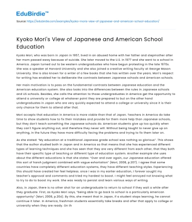 Kyoko Mori’s View of Japanese and American School Education