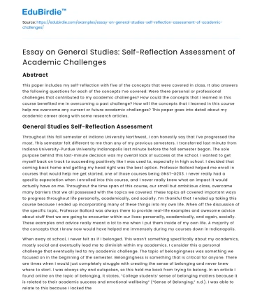Self-Reflection on Academic Challenges in General Studies