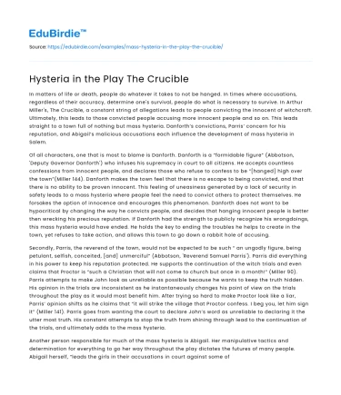 Hysteria in the Play The Crucible
