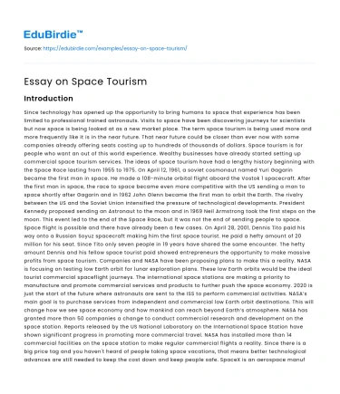 Essay on Space Tourism