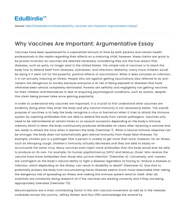 Why Vaccines Are Important: Argumentative Essay