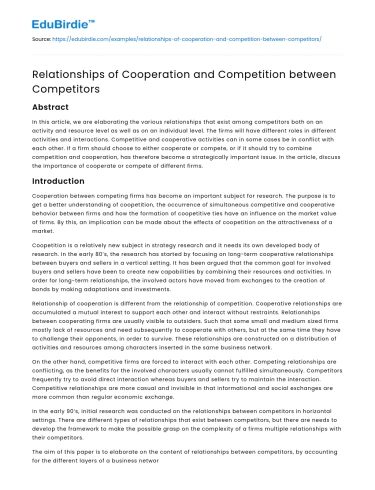 Relationships of Cooperation and Competition between Competitors