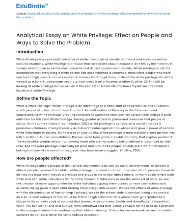 White Privilege: Effects and Solutions