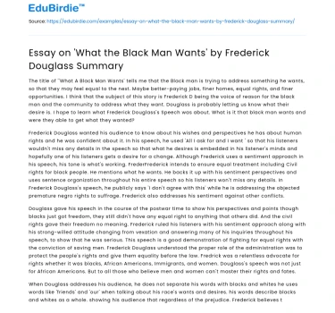 Essay on ‘What the Black Man Wants’ by Frederick Douglass Summary