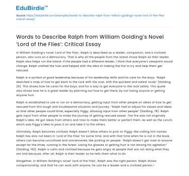 Describing Ralph in ‘Lord of the Flies’