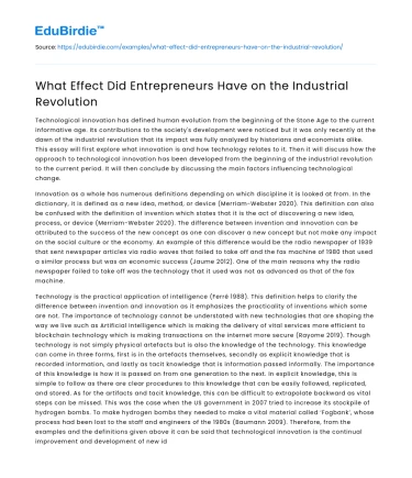 What Effect Did Entrepreneurs Have on the Industrial Revolution