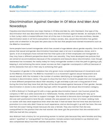 Gender Discrimination in Of Mice and Men and the Modern Era