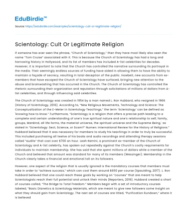 Scientology: Cult Or Legitimate Religion