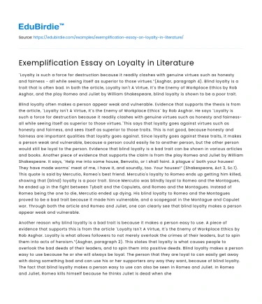 Exemplification Essay on Loyalty in Literature