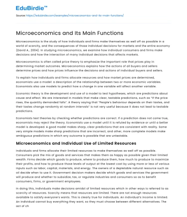 Microeconomics and Its Main Functions