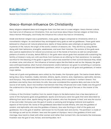 Greco-Roman Influence On Christianity