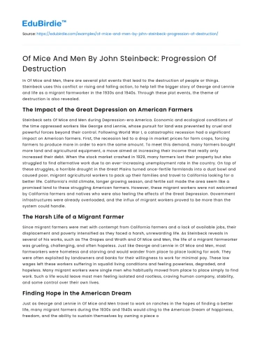 Of Mice And Men By John Steinbeck: Progression Of Destruction