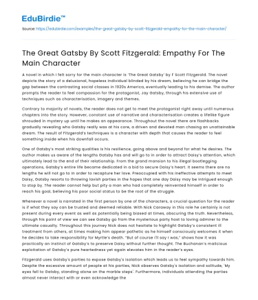 The Great Gatsby By Scott Fitzgerald: Empathy For The Main Character