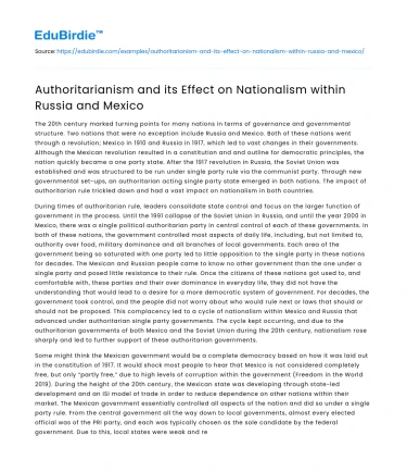 Authoritarianism and its Effect on Nationalism within Russia and Mexico