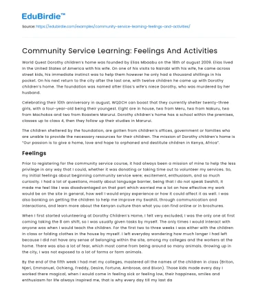 Community Service Learning: Feelings And Activities