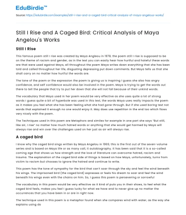 Still I Rise and A Caged Bird: Critical Analysis of Maya Angelou’s Works