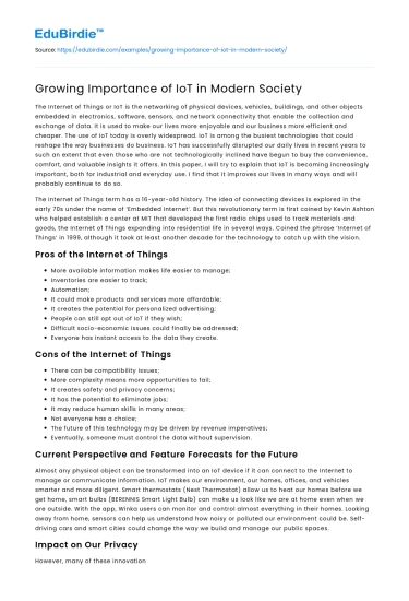 Growing Importance of IoT in Modern Society