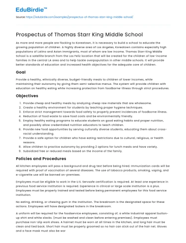 Prospectus of Thomas Starr King Middle School