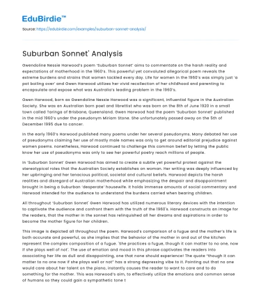 Suburban Sonnet’ Analysis