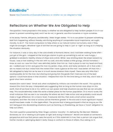 Reflections on Whether We Are Obligated to Help
