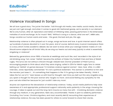 Violence Vocalised in Songs