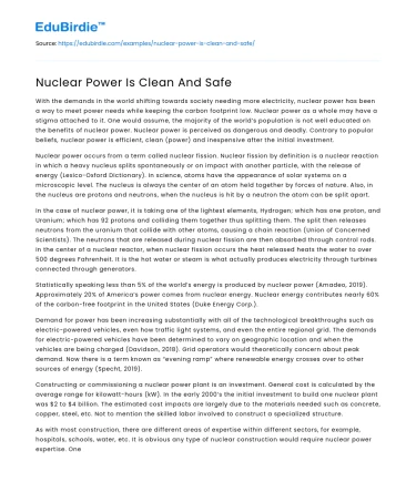 Nuclear Power Is Clean And Safe