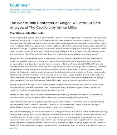 Abigail Williams in The Crucible: Critical Analysis