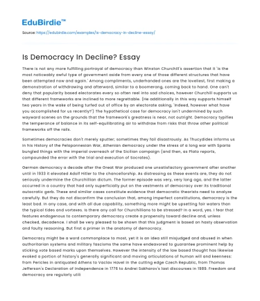 Is Democracy In Decline? Essay