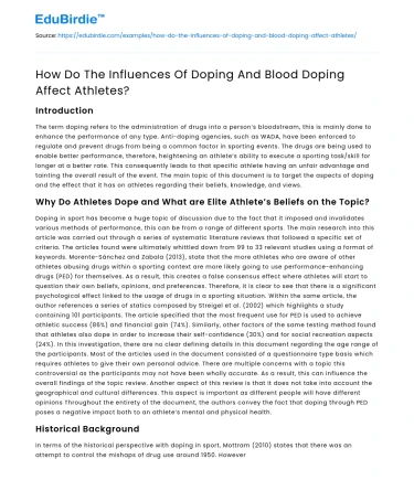 How Do The Influences Of Doping And Blood Doping Affect Athletes?