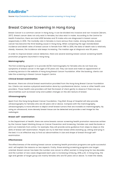 Breast Cancer Screening In Hong Kong