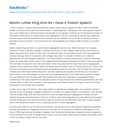 Martin Luther King And His I Have A Dream Speech