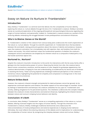 Essay on Nature Vs Nurture in ‘Frankenstein’