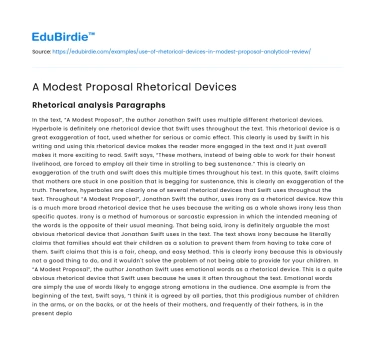 A Modest Proposal Rhetorical Devices