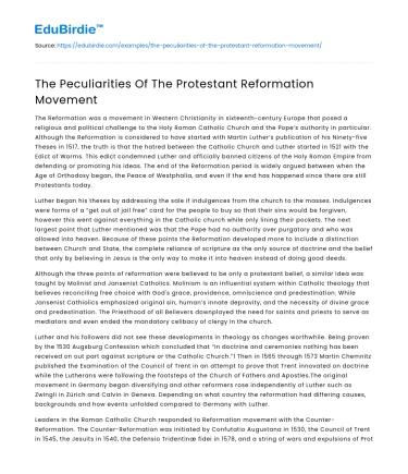 The Peculiarities Of The Protestant Reformation Movement