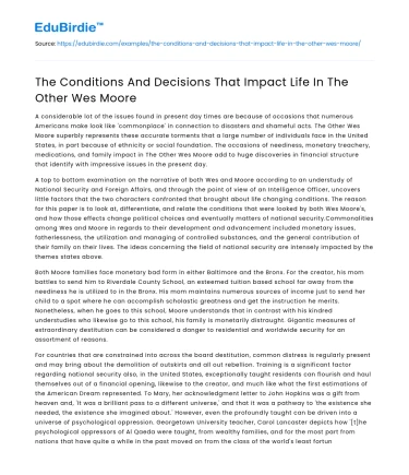 The Conditions And Decisions That Impact Life In The Other Wes Moore