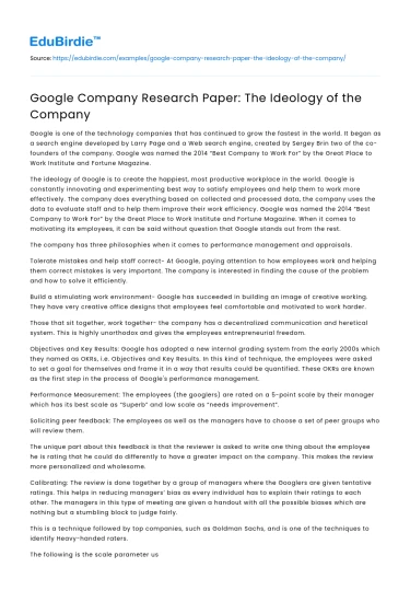 Google Company Research Paper: The Ideology of the Company