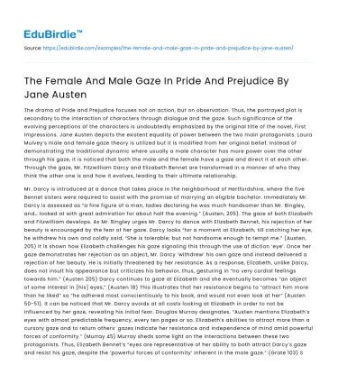 The Female And Male Gaze In Pride And Prejudice By Jane Austen
