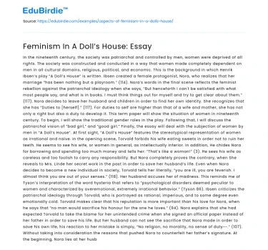 Feminism In A Doll’s House: Essay