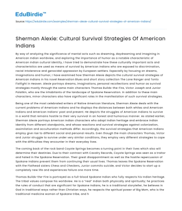 Sherman Alexie: Cultural Survival Strategies Of American Indians