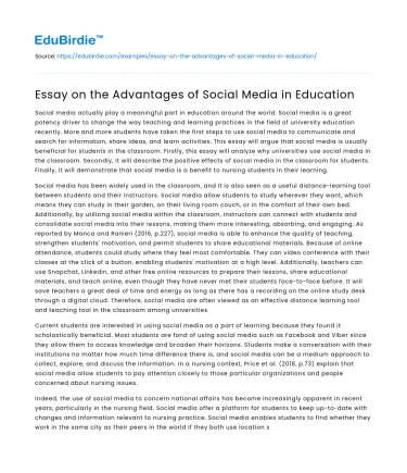 Essay on the Advantages of Social Media in Education