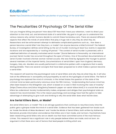 The Peculiarities Of Psychology Of The Serial Killer