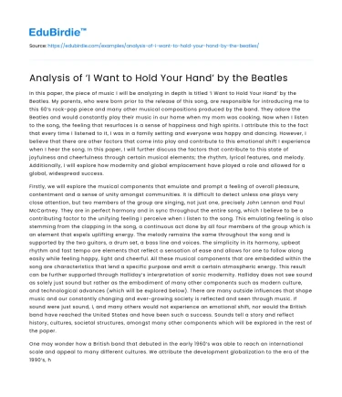 Analysis of ‘I Want to Hold Your Hand’ by the Beatles