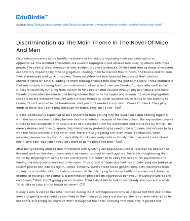 Discrimination as The Main Theme In The Novel Of Mice And Men