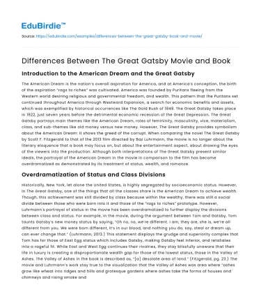 Differences Between The Great Gatsby Movie and Book