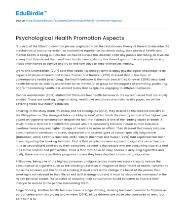 Psychological Health Promotion Aspects