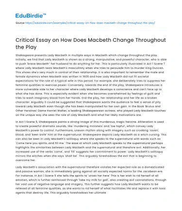 Critical Essay on How Does Macbeth Change Throughout the Play