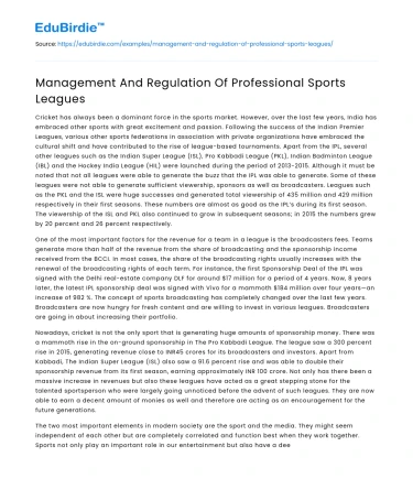 Management And Regulation Of Professional Sports Leagues