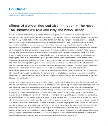 Gender Bias & Discrimination in The Handmaid’s Tale & The Piano Lesson