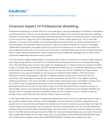 Financial Aspect Of Professional Wrestling